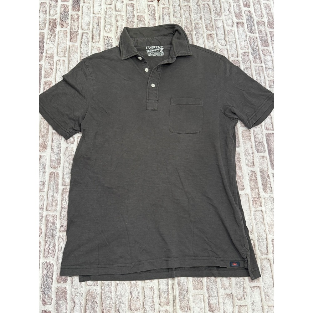 Faherty Sunwashed Polo Shirt Mens Medium Gray Organic Cotton MKC0081-WBK